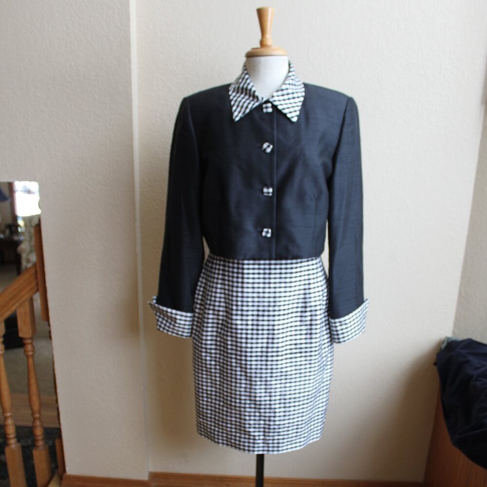 Dana Buchman Black and White Midi Dress with Gingham Skirt